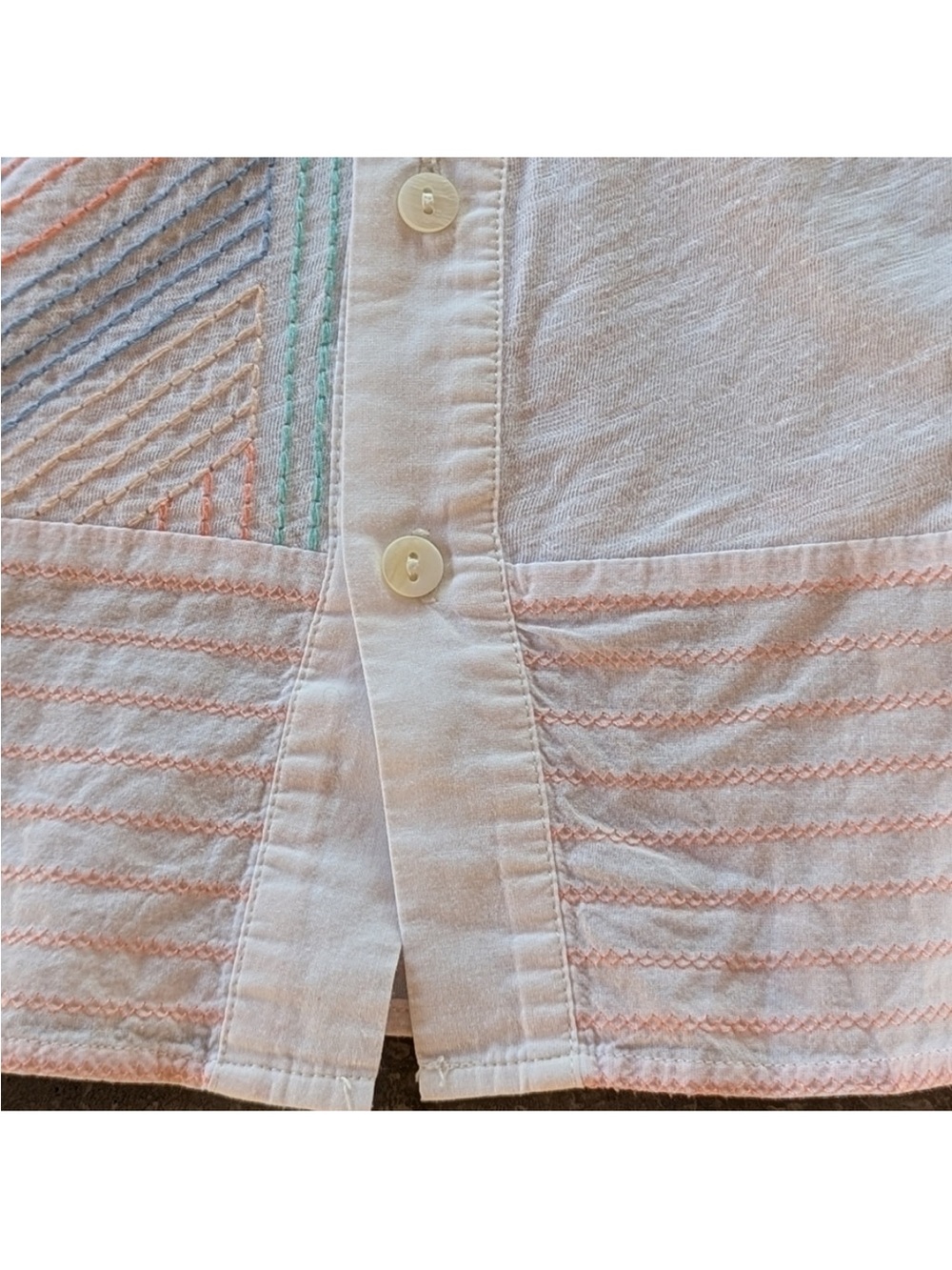 Anthropology embroidered geometric back button oversized shirt - medium petite - Picture 7 of 9